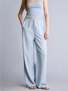 Very J Pale Blue Wide-Leg Drawstring Pants